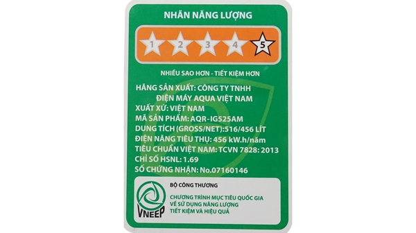 Tem năng lượng của Tủ lạnh Aqua AQR-IG525AM (SG)