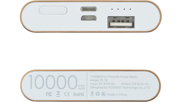 Pin sạc dự phòng Yoobao PL10 màu vàng thuận tiện cho việc mang theo cùng dế yêu