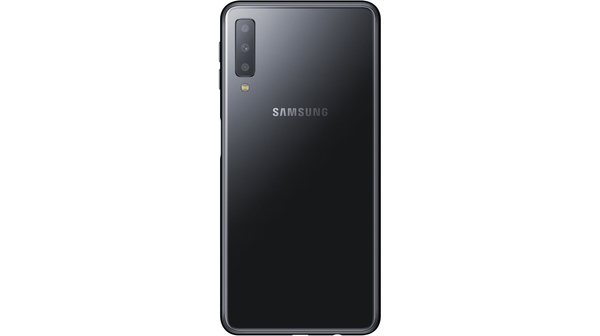 Samsung Galaxy A7 (2018) màu đen sở hữu hệ thống 3 camera phía sau với cụm camera chính 24 MP f/1