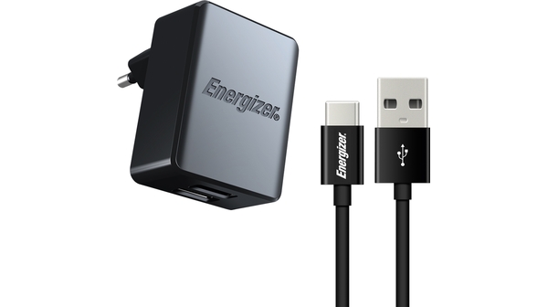 Sạc Energizer 3.4A 2USB kèm cáp USB-C 2.0 màu đen giá rẻ tại Nguyễn Kim
