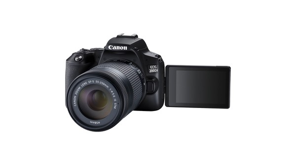 Máy ảnh Canon EOS 200D II Kit 18-55 BK mặt nghiêng màn hình mở