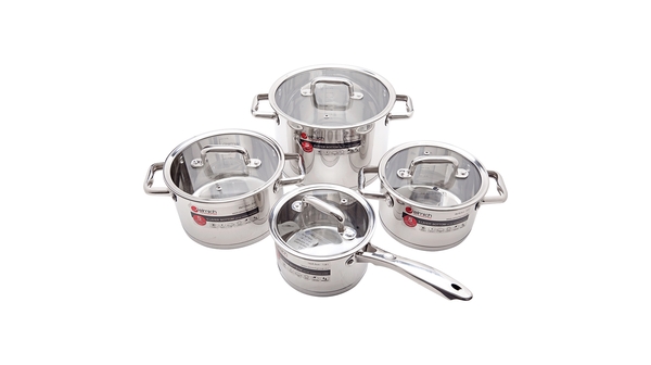 Bộ 4 nồi inox Elmich 304 nghiêng từ trên xuống
