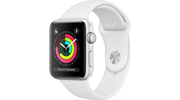 Apple Watch Series 3 42mm viền nhôm bạc, dây cao su trắng mặt nghiêng trái