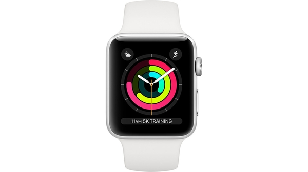 Apple Watch Series 3 42mm viền nhôm bạc, dây cao su trắng mặt chính diện