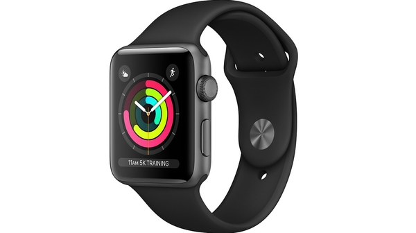 Apple Watch Series 3 42mm viền nhôm xám, dây cao su đen mặt nghiêng trái