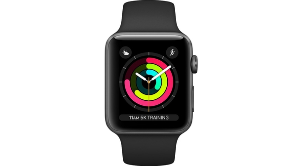 Apple Watch Series 3 42mm viền nhôm xám, dây cao su đen mặt chính diện