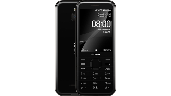 Điện thoại Nokia 8000 4G Đen mặt chính diện trước sau