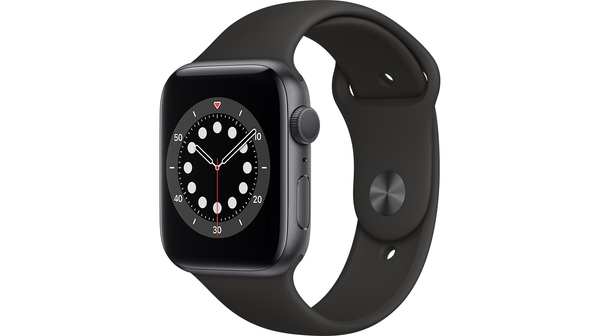 Apple Watch S6 GPS 44mm vỏ nhôm dây cao su Đen mặt nghiêng trái