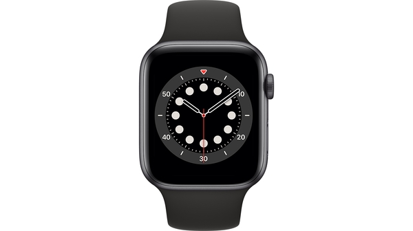 Apple Watch S6 GPS 44mm vỏ nhôm dây cao su Đen mặt chính diện
