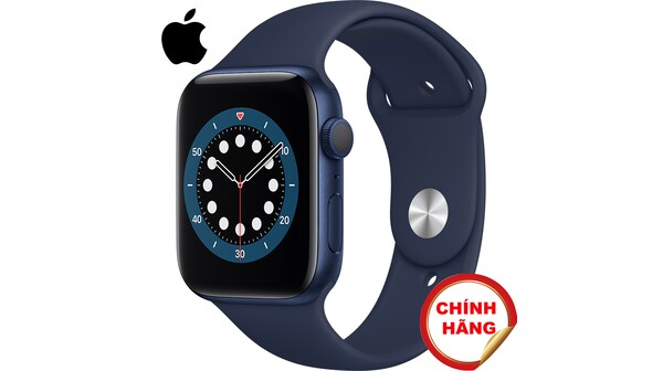 Apple Watch S6 GPS 44mm vỏ nhôm dây cao su Xanh Lam mặt nghiêng trái