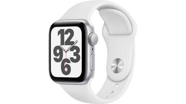 Apple Watch SE GPS 40mm Vỏ nhôm Dây cao su Trắng mặt nghiêng trái
