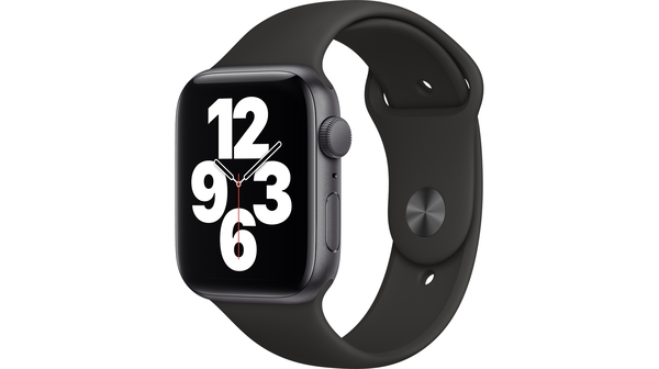 Apple Watch SE GPS 44mm Vỏ nhôm Dây cao su Đen mặt nghiêng trái