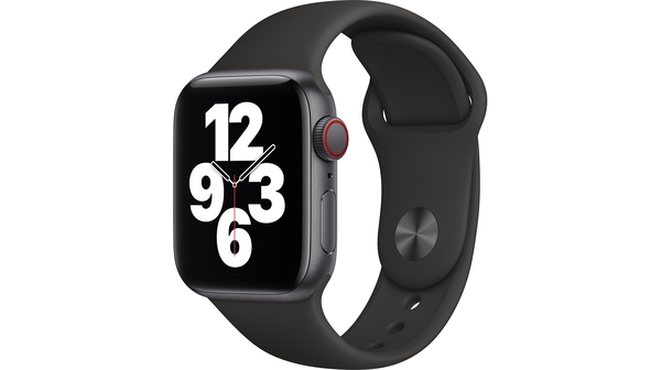 Apple Watch SE LTE 40mm Vỏ nhôm Dây cao su Đen mặt nghiêng trái