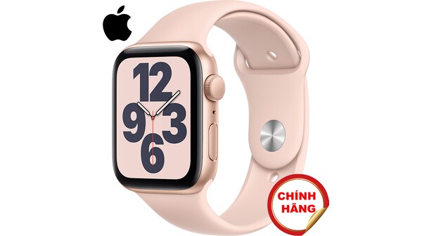Apple Watch SE GPS 44mm Vỏ nhôm Dây cao su Hồng mặt nghiêng trái