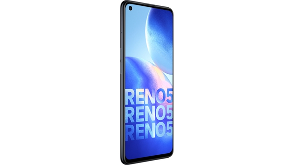 Điện thoại OPPO Reno5 Đen mặt chính diện nghiêng trái