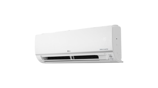 Máy lạnh LG Inverter 1 HP V10API1 mặt nghiêng trái cánh đảo quạt mở