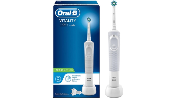 Bàn chải đánh răng điện Oral-B Vitality 100 CrossAction White D100.413.1 chế độ hẹn giờ chải răng 2 phút