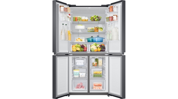 Tủ lạnh Samsung Inverter 488 lít RF48A4000B4/SV mặt chính diện cửa mở với đồ ăn