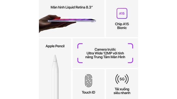 iPad Mini 6 Wifi Cellular 64GB 8.3 inch MK893ZA/A Xám (2021) thông tin