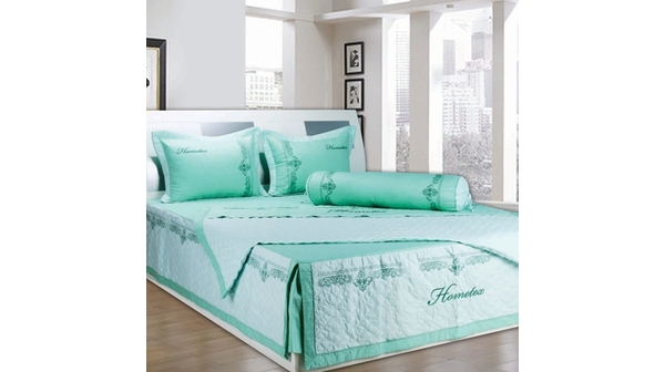 Bộ chăn drap gối Hometex bọc màu thêu cao cấp 1.8X2M) đẹp, bắt mắt