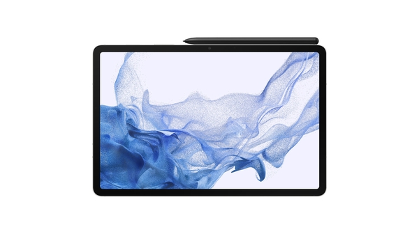Máy tính bảng SamSung Galaxy Tab S8 128GB Bạc mặt chính diện kèm bút