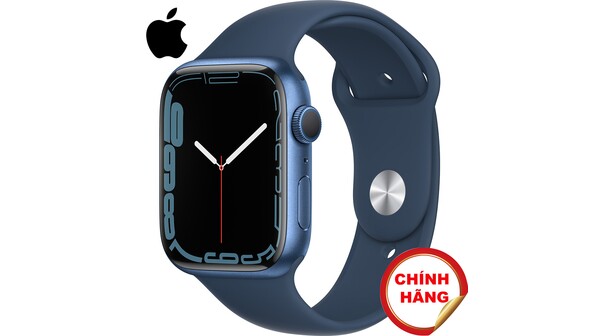 Apple Watch S7 GPS 45mm viền nhôm dây cao su Xanh dương mặt bên nghiêng phải