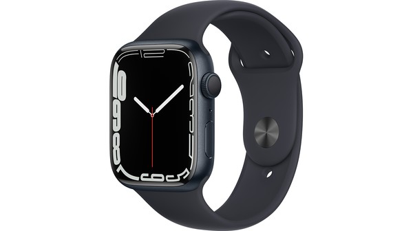Apple Watch S7 GPS 45mm viền nhôm dây cao su Đen mặt nghiêng phải