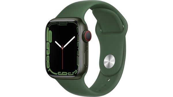 Apple Watch S7 LTE 41mm viền nhôm dây cao su Xanh lá mặt nghiêng phải