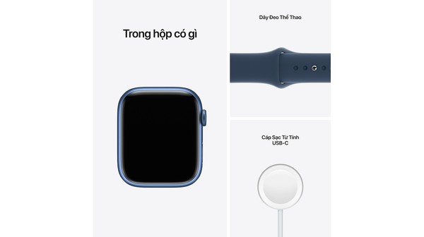 Apple Watch S7 GPS 45mm viền nhôm dây cao su Xanh dương phụ kiện kèm