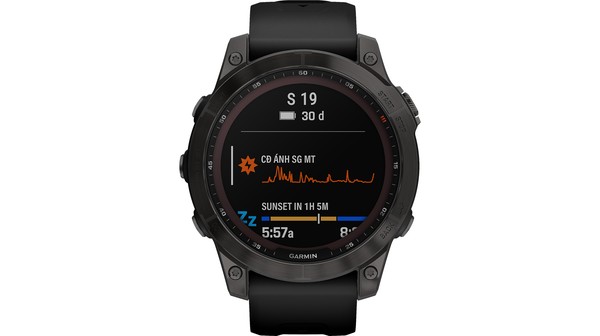Đồng Hồ Garmin Fenix 7 Sapphire Solar 47mm Xám Carbon Dây Đen chính diện