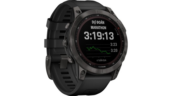 Đồng Hồ Garmin Fenix 7 Sapphire Solar 47mm Xám Carbon Dây Đen nghiêng trái