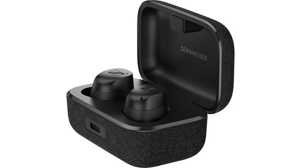 Tai nghe Bluetooth Sennheiser Momentum True Wireless 3 Đen mặt nghiêng mở nắp