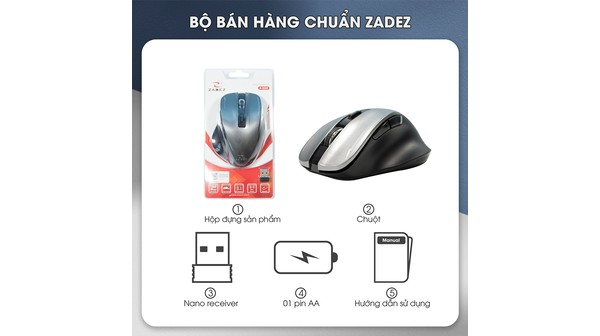 Chuột không dây Zadez M-353G Xám bộ sản phẩm
