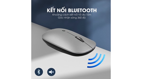 Chuột không dây Bluetooth Zadez M-371SV Bạc kết nối không dây