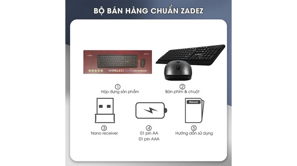 Bộ bàn phím chuột không dây Zadez ZMK-333