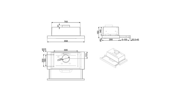 Máy hút mùi Smeg KSET92E thông số lắp ráp