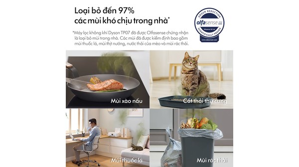 Máy lọc không khí Dyson TP07 loại bỏ mùi khó chịu