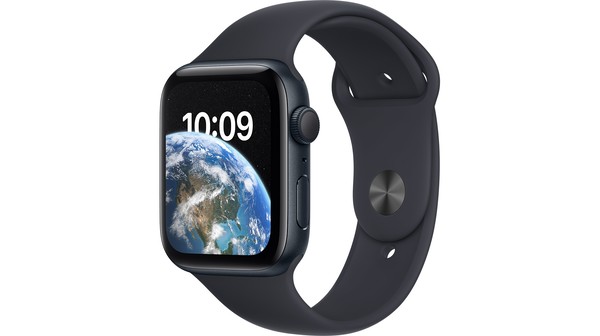 Apple Watch SE GPS 44mm viền nhôm dây silicone Midnight MNK03VN/A nghiêng trái