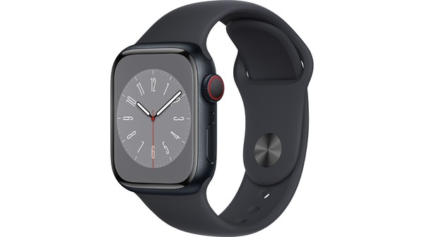 Apple Watch S8 LTE 41mm viền nhôm dây silicone Midnight MNHV3VN/A nghiêng trái