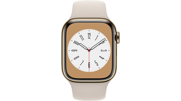 Apple Watch S8 LTE 41mm viền thép Gold dây silicone Starlight MNJC3VN/A chính diện