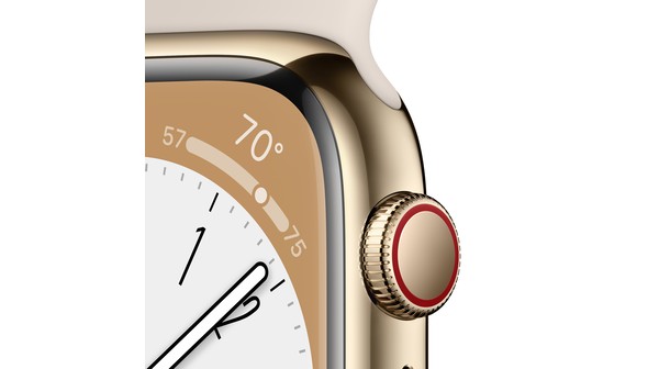 Apple Watch S8 LTE 41mm viền thép Gold dây silicone Starlight MNJC3VN/A chi tiết