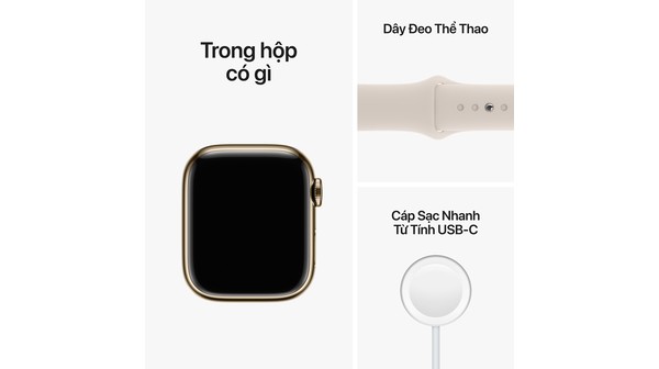 Apple Watch S8 LTE 41mm viền thép Gold dây silicone Starlight MNJC3VN/A bộ