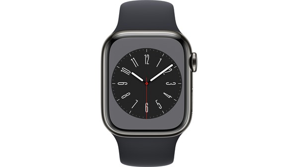 Apple Watch S8 LTE 41mm viền thép Graphite dây silicone Midnight MNJJ3VN/A chính diện