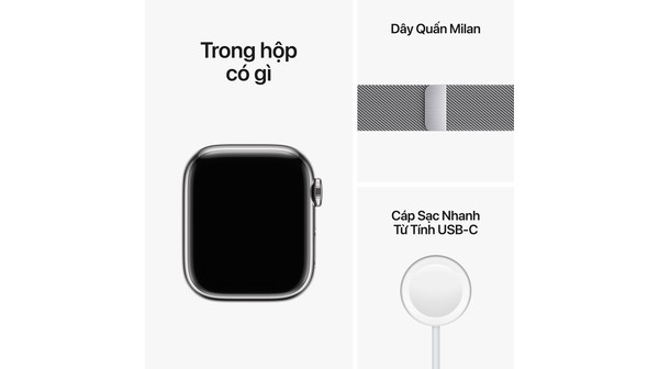 Apple Watch S8 LTE 41mm viền thép dây thép Bạc MNJ83VN/A bộ