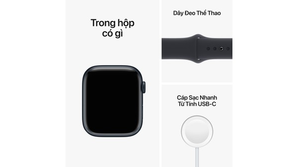 Apple Watch S8 LTE 45mm viền nhôm dây silicone Midnight MNK43VN/A bộ