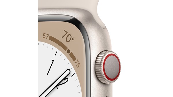Apple Watch S8 LTE 45mm viền nhôm dây silicone Starlight MNK73VN/A chi tiết