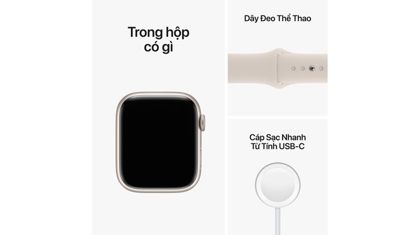 Apple Watch S8 LTE 45mm viền nhôm dây silicone Starlight MNK73VN/A bộ