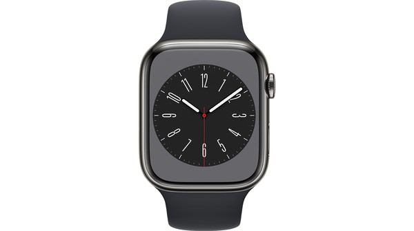 Apple Watch S8 LTE 45mm viền thép Graphite dây silicone Midnight MNKU3VN/A chính diện