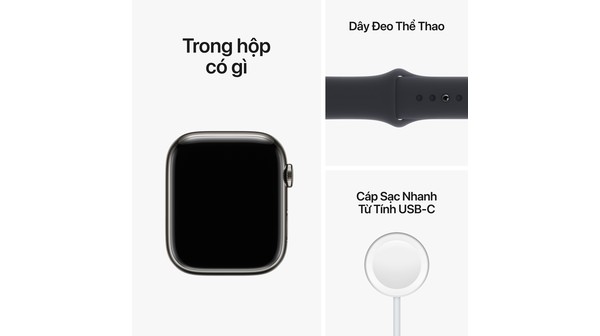 Apple Watch S8 LTE 45mm viền thép Graphite dây silicone Midnight MNKU3VN/A bộ