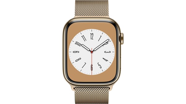 Apple Watch S8 LTE 45mm viền thép dây thép màu Vàng MNKQ3VN/A chính diện